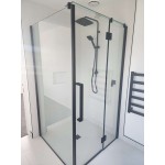 Shower Glass Frameless Swing Door Black 970x2000MM